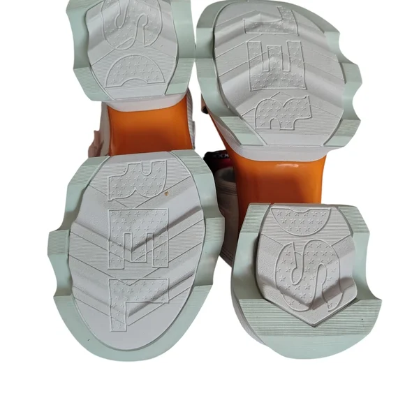 Sorel Women's Kinetic Y-Strap High SZ 8.5- White Orange Wedge Sandals R21 - Picture 7 of 9